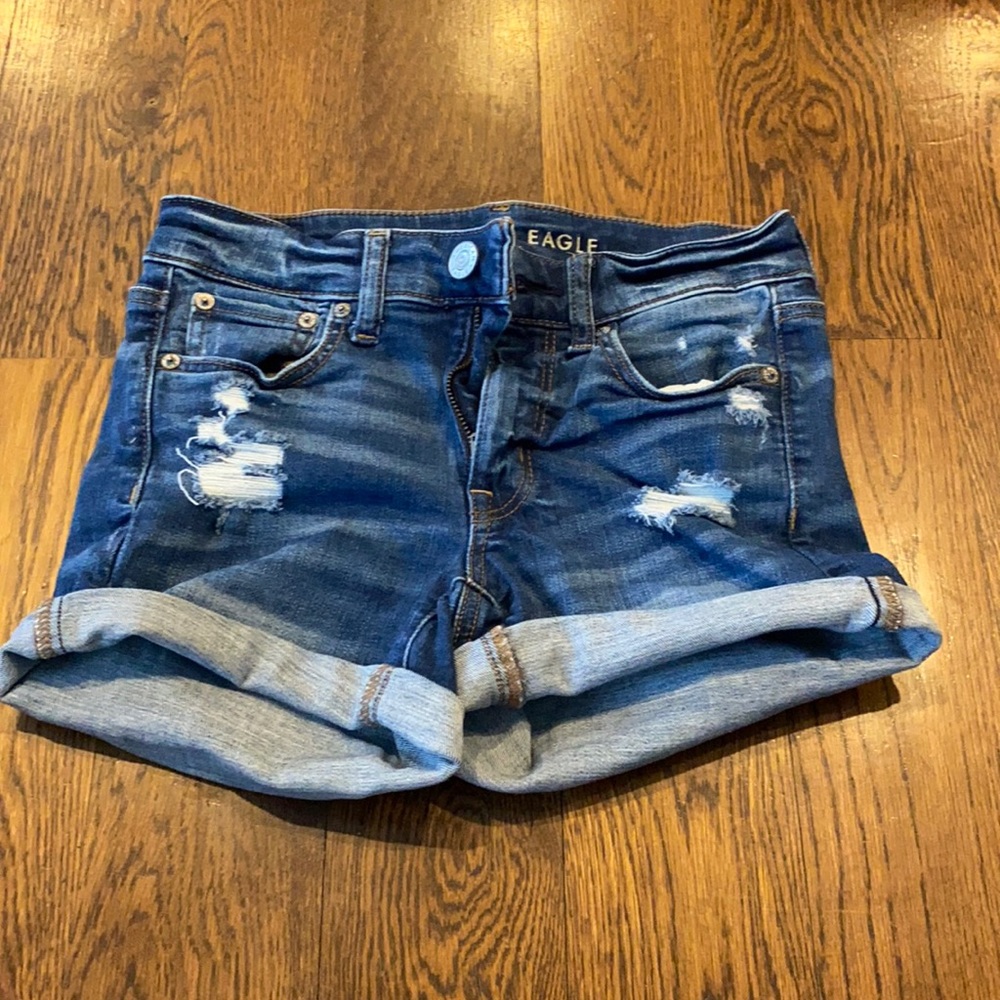 Women’s American Eagle Blue Jean Shorts with Rips - Size 0